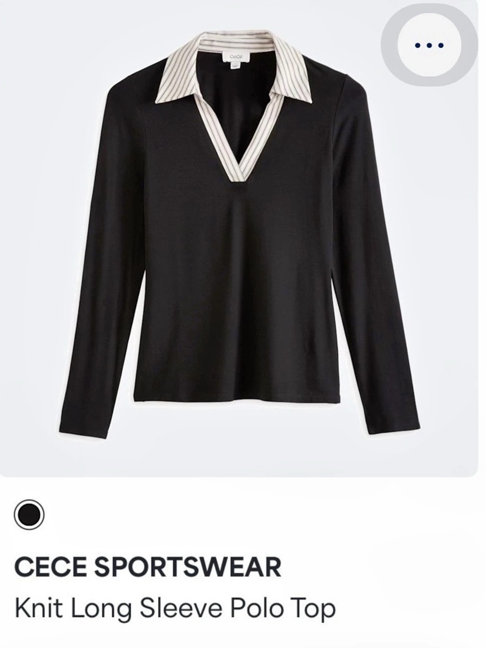 CECE Sportswear Knit Long Sleeve Polo Top Striped Collar Black & White NWOT